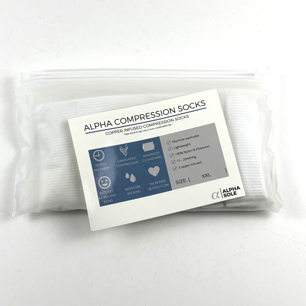 Alpha Sole Compression Socks Unisex XXL‎ White New Copper Infused 15-20mm